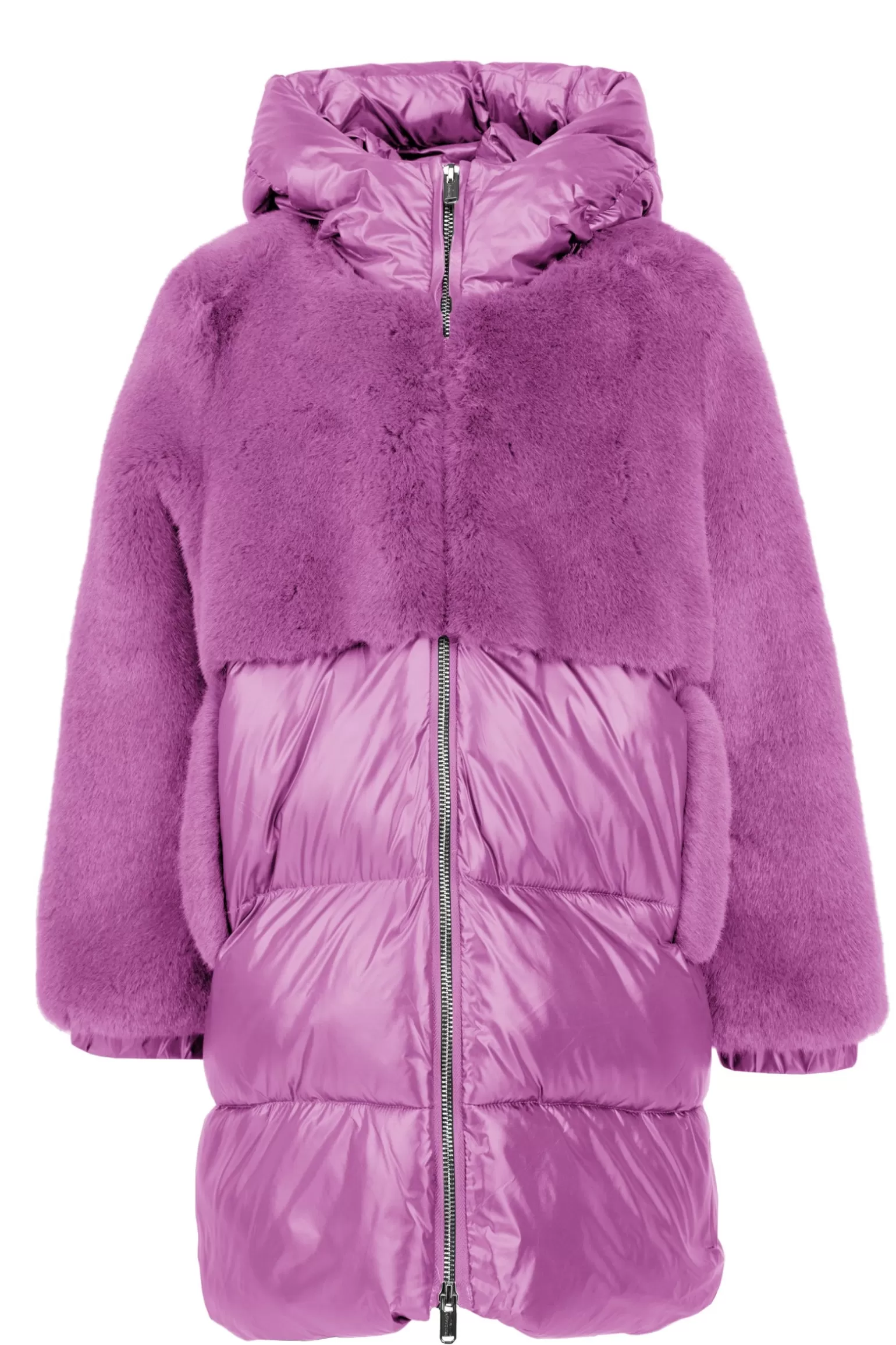 Kids Bomboogie Girl*Bi-material Eco Fur And Nylon Long Padded Jacket