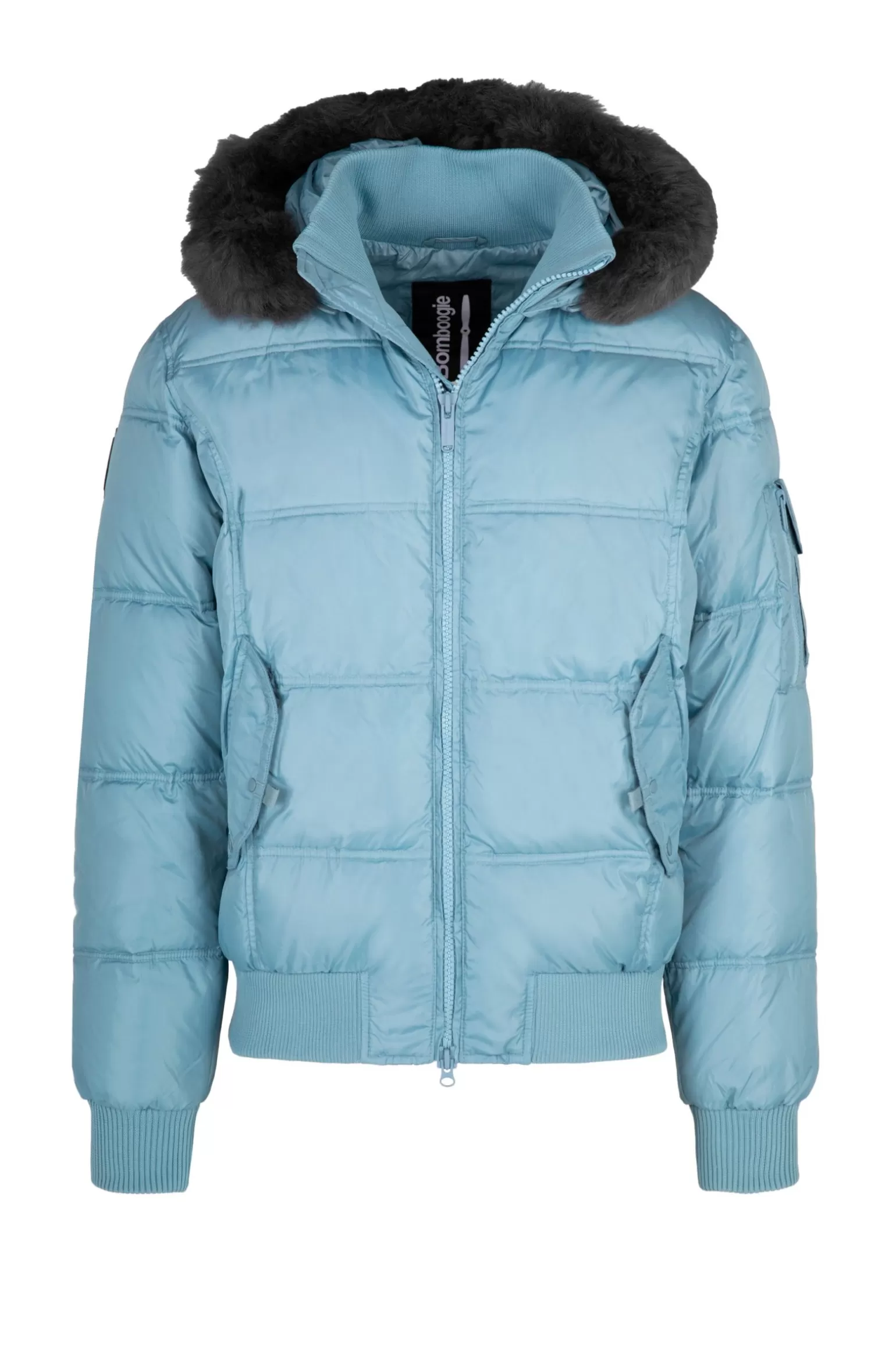 Bomboogie Bomber*Down Padded Bomber Jacket With Hood Featuring Genuine Black Fur Trim