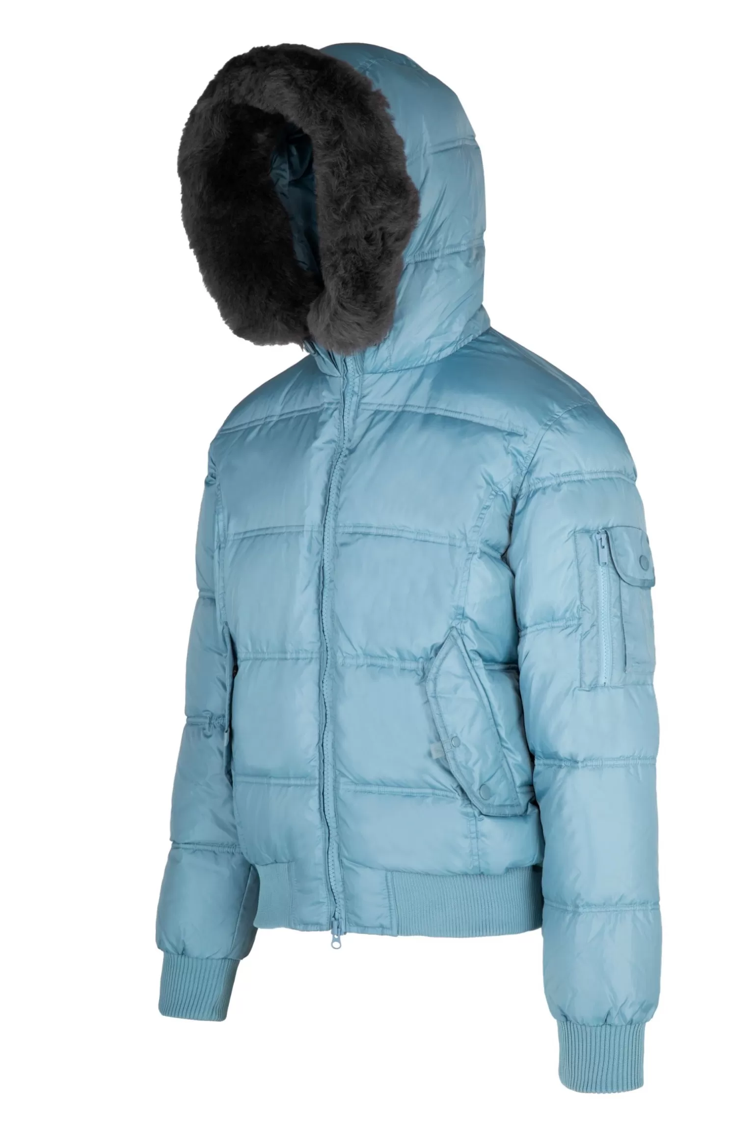 Bomboogie Bomber*Down Padded Bomber Jacket With Hood Featuring Genuine Black Fur Trim