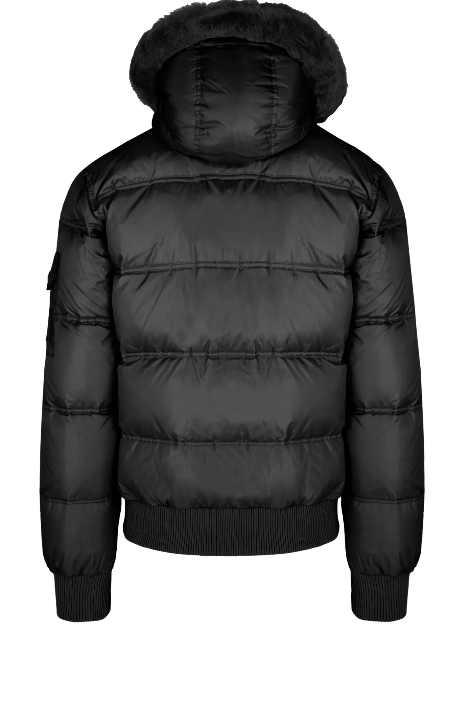 Bomboogie Bomber*Down Padded Bomber Jacket With Hood Featuring Genuine Black Fur Trim