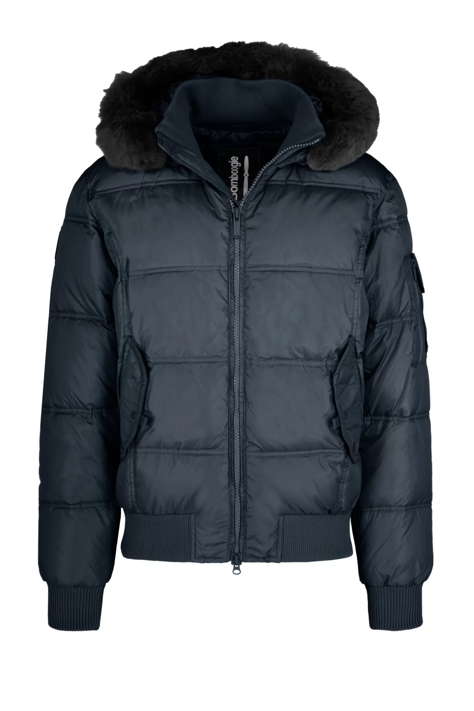 Bomboogie Bomber*Down Padded Bomber Jacket With Hood Featuring Genuine Black Fur Trim