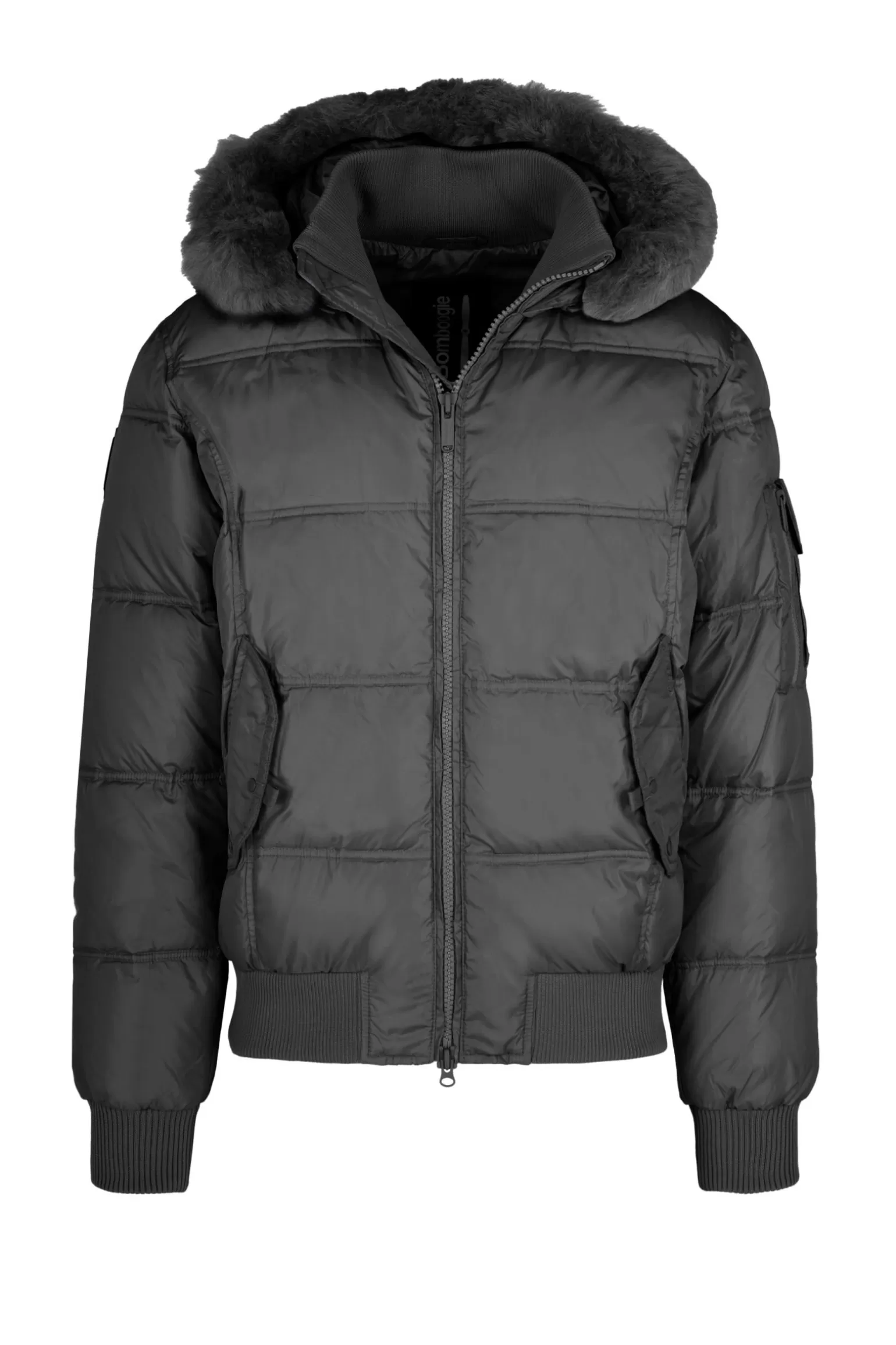 Bomboogie Bomber*Down Padded Bomber Jacket With Hood Featuring Genuine Black Fur Trim
