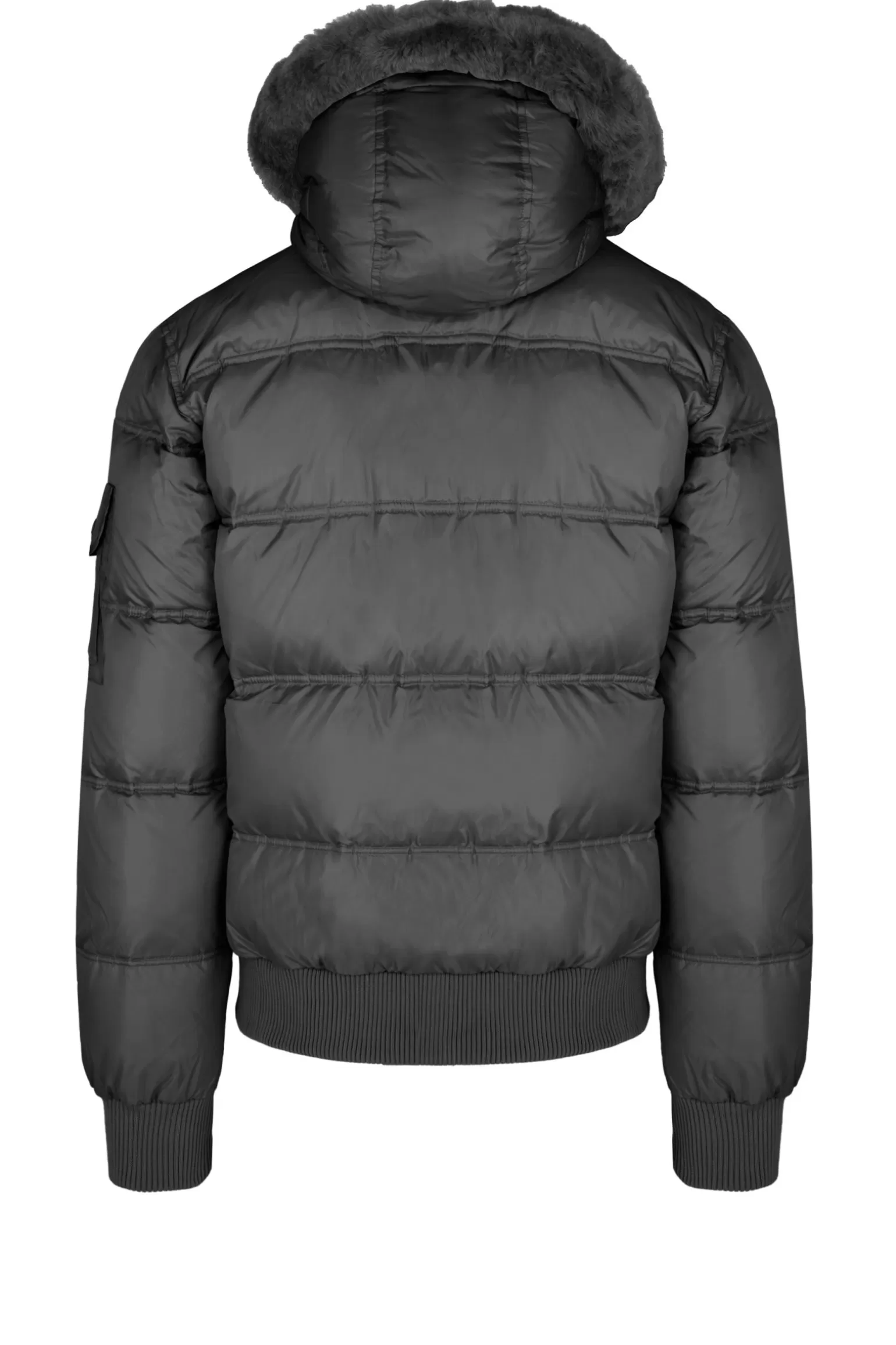Bomboogie Bomber*Down Padded Bomber Jacket With Hood Featuring Genuine Black Fur Trim