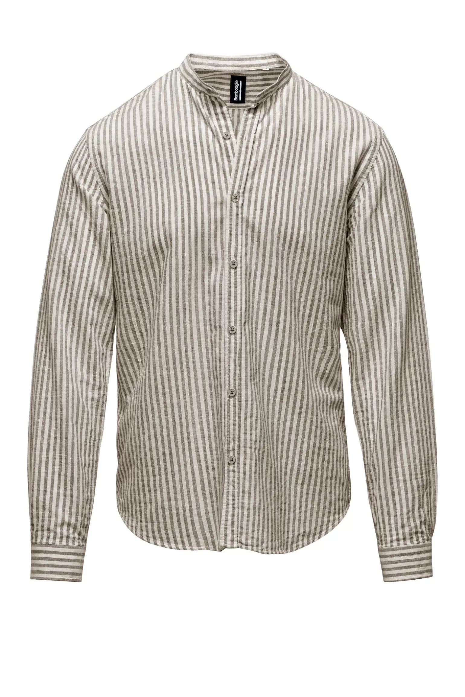 Bomboogie Shirts*Linen/Cotton Striped Shirt With Mandarin Collar