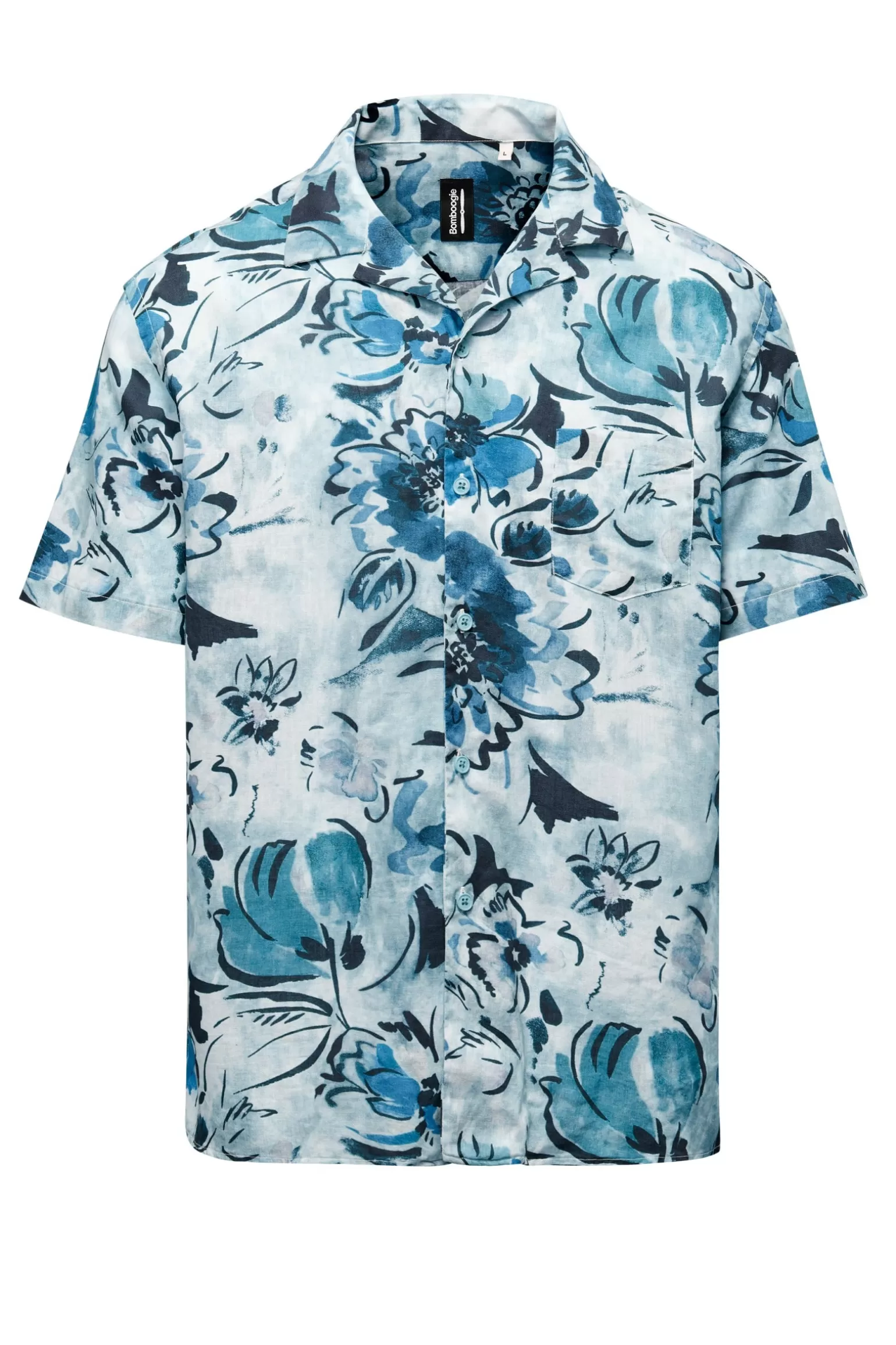 Bomboogie Shirts*Printed Short Sleeve Shirt In Linen/Cotton